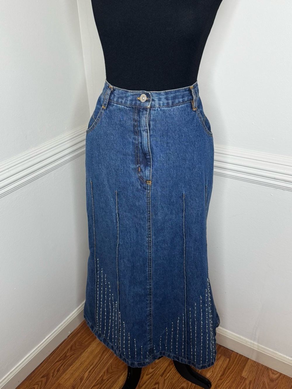Studio West Blue Denim with Beaded Hem Line Design